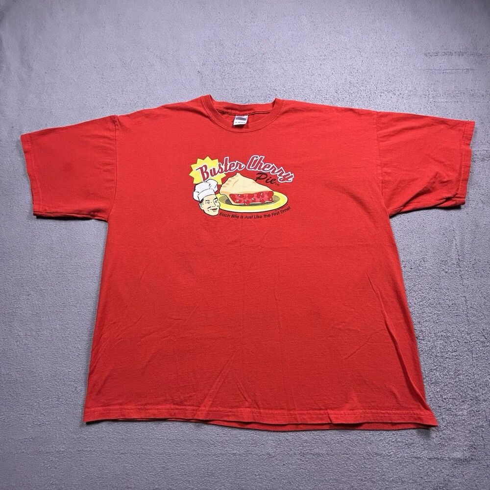 Gildan Graphic T-Shirt Men's 2XL Red Buster Cherry Pie Funny Novelty Tee